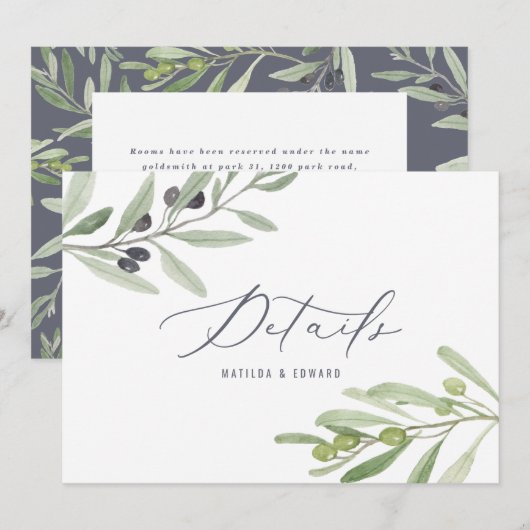 Waterverf olijftak gebladerte trouwdetails aankondiging (Voorkant / Achterkant)