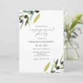 Waterverf Olijftak Green Engagement Party Kaart (Staand voorkant)