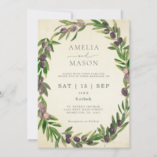  Waterverf Olijftak Grieks Huwelijk Kaart (Voorkant)