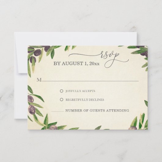  Waterverf Olijftak Grieks Huwelijk RSVP (Voorkant)