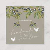 Waterverf Olijftak, handgemaakte harten Vierkante Visitekaartje (Voorkant)