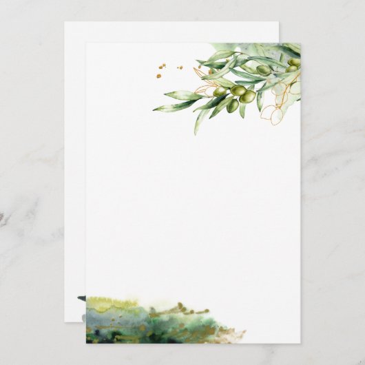 Waterverf Olijftak Papier Kaart (Voorkant / Achterkant)