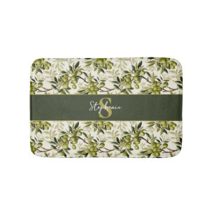 Waterverf Olijftak Patroon Monogram Naam Badmat