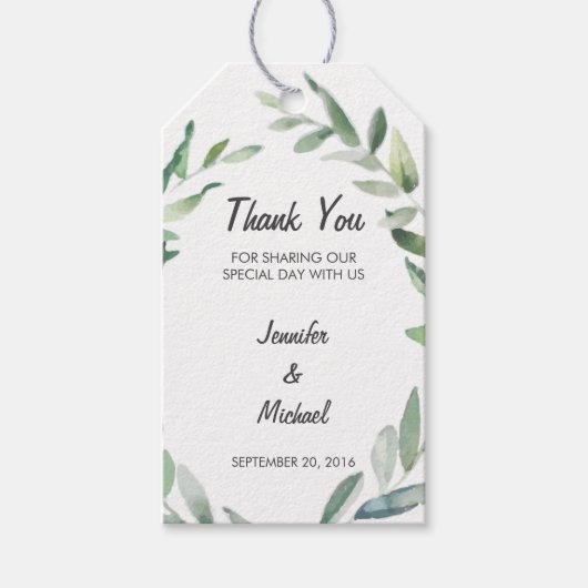 Waterverf olijftak vertrekt bruiloft Dank U Cadeaulabel (Voorkant)