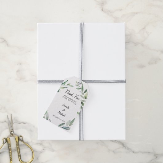 Waterverf olijftak vertrekt bruiloft Dank U Cadeaulabel (Met Touw)