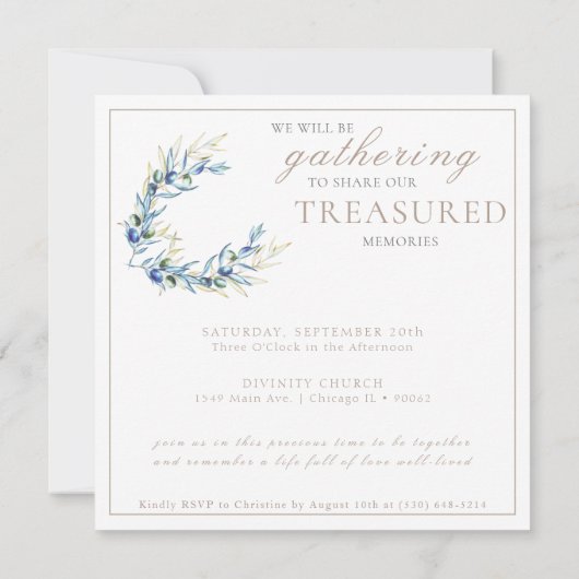 Waterverf olijftak viering van het leven kaart (Achterkant)