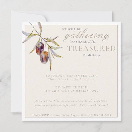 Waterverf olijftak viering van het leven kaart (Achterkant)