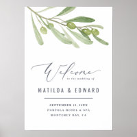 Waterverf olijftak welkom op onze bruiloft