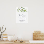 Waterverf olijftak welkom op onze bruiloft poster (Keuken)