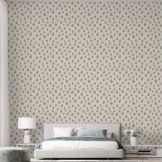 Waterverf Olijftak Worp Botanisch Patroon Behang (Slaapkamer)