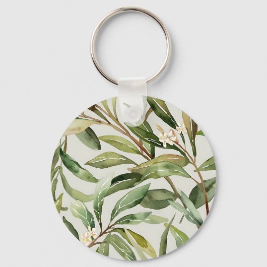 Waterverf Olijftakken Botanisch Sleutelhanger (Voorkant)