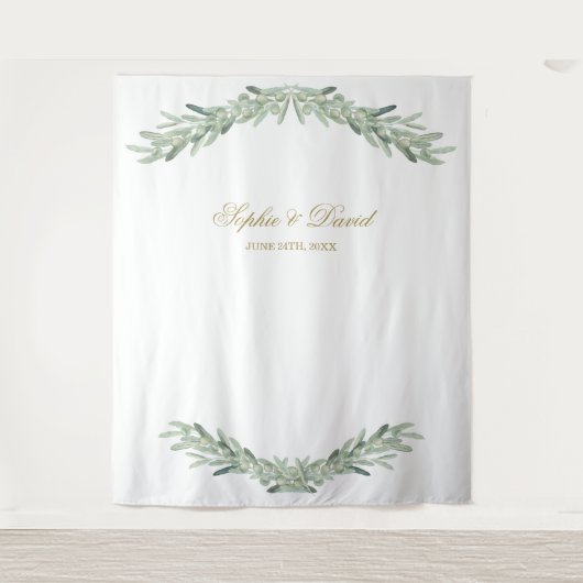 Waterverf Olijftakken Fotohokje Achtergrond Wandkleed (Voorkant)