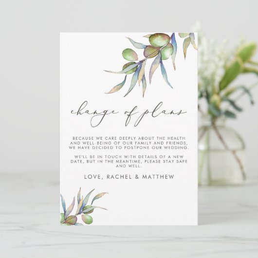 Waterverf Olijftakken Wijziging van plannen Trouwe Aankondiging (Staand voorkant)