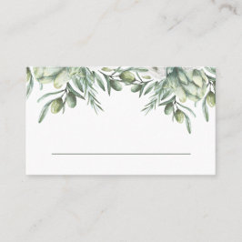 Waterverf olijven. Elegante bloemrijke Italiaanse  Plaatskaartje