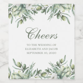 Waterverf olijven. Zomer bloemenitaliaanse bruilof Wijn Etiket