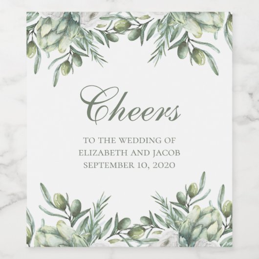 Waterverf olijven. Zomer bloemenitaliaanse bruilof Wijn Etiket (Enkel label)