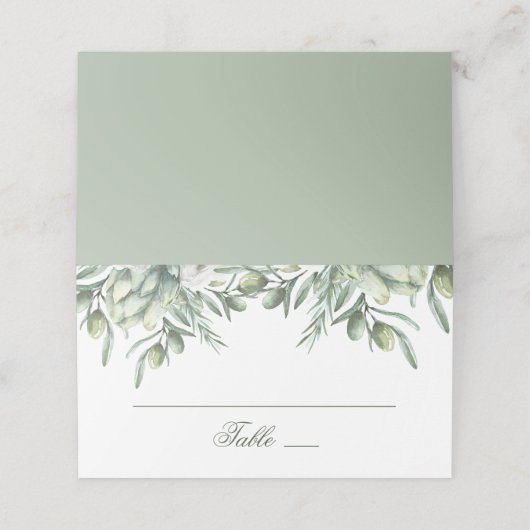 Waterverf olijven. Zomer tuin Italiaanse bruiloft Plaatskaartje (Buitenkant ongevouwen)