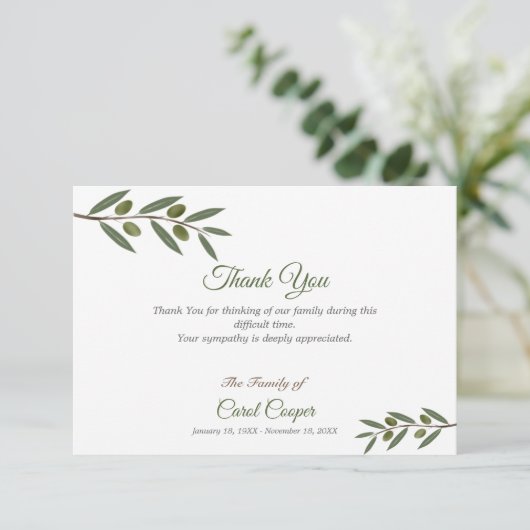 Waterverf Olive Branch Begrafenis Dank u kaart (Staand voorkant)