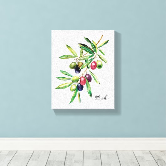 Waterverf Olive Branch Canvas Afdruk (Insitu (Houten vloer))