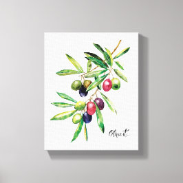 Waterverf Olive Branch Canvas Afdruk