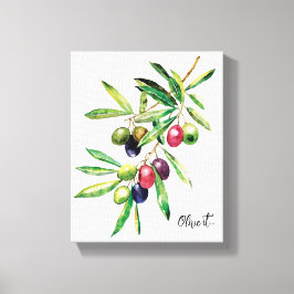 Waterverf Olive Branch Canvas Afdruk