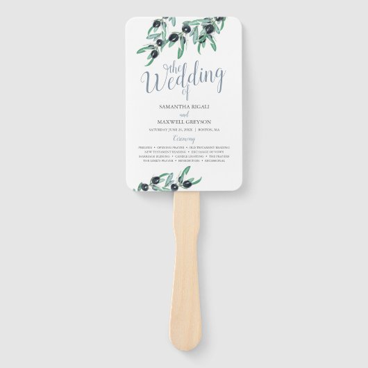 Waterverf Olive Branch Greenery Paper Wedding Fan Handwaaier (Voorkant)