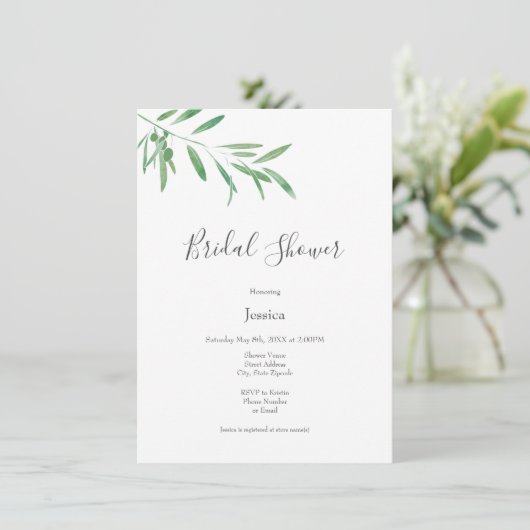 Waterverf Olive Branch Invitation Kaart (Staand voorkant)