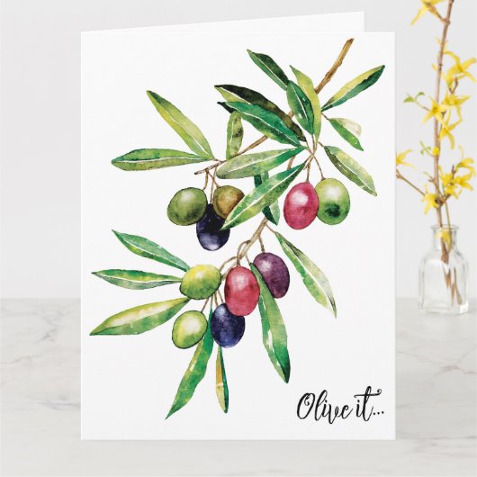 Waterverf Olive Branch Kaart (Gele Bloem)