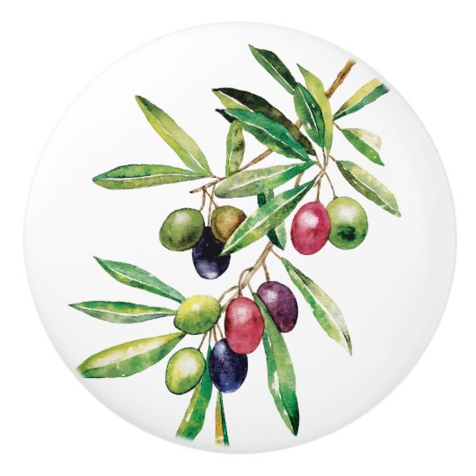 Waterverf Olive Branch Keramische Knop (Voorkant)