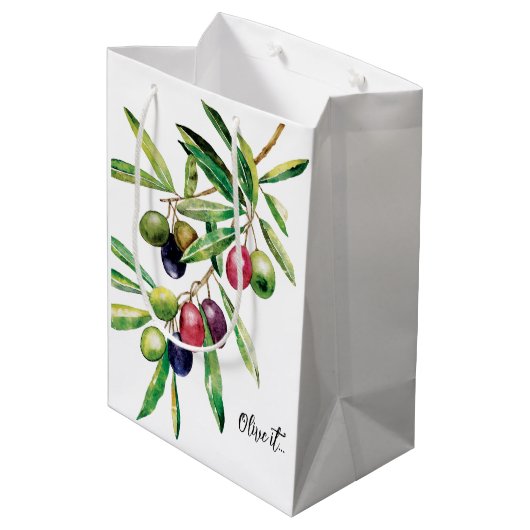 Waterverf Olive Branch Medium Cadeauzakje (Achterkant Gekanteld)