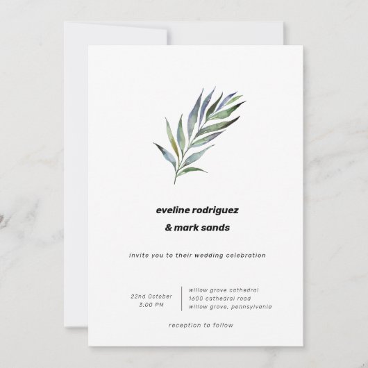 Waterverf Olive Branch Minimalist Wedding Kaart (Voorkant)