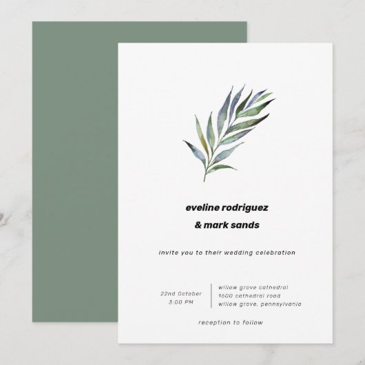 Waterverf Olive Branch Minimalist Wedding Kaart (Voorkant / Achterkant)