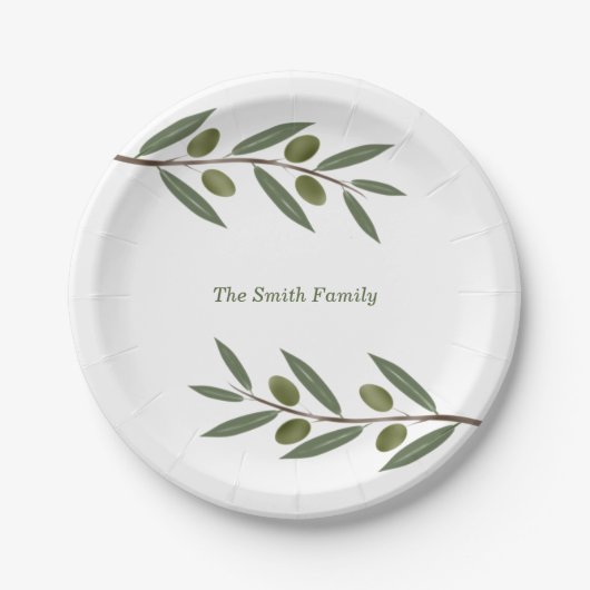 Waterverf Olive Branch Papieren Bordje (Voorkant)