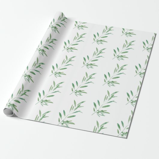 Waterverf Olive Branch Patroon Cadeaupapier (Uitgerold)