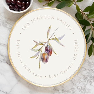 Waterverf Olive Branch Retouradres Classic Rou Ronde Sticker