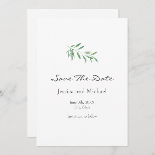 Waterverf Olive Branch Save The Date (Voorkant / Achterkant)