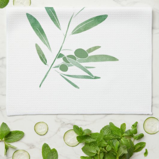 Waterverf Olive Branch Theedoek (Gevouwen)