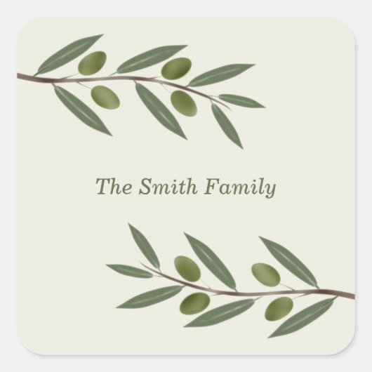 Waterverf Olive Branch Vierkante Sticker (Voorkant)