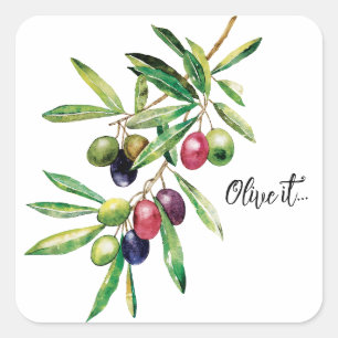 Waterverf Olive Branch Vierkante Sticker