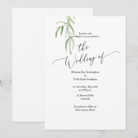 Waterverf Olive Branch Wedding Invitation Kaart (Voorkant / Achterkant)