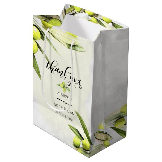Waterverf Olive Branches Weddenschappen Bedankt Medium Cadeauzakje (Voorkant Gekanteld)