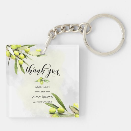 Waterverf Olive Branches Weddenschappen Bedankt Sleutelhanger (Achterkant)
