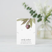 WATERVERF OLIVE FOLIAGE EARRING KETTING DISPLAY VISITEKAARTJE (Staand voorkant)