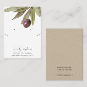 WATERVERF OLIVE FOLIAGE EARRING KETTING DISPLAY VISITEKAARTJE (Voorkant / Achterkant)