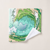 Waterverf Olive Forest Green Blauwgroen Zee Waves Bad Handdoek (Wasdoekje)