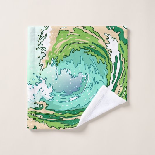 Waterverf Olive Forest Green Blauwgroen Zee Waves Bad Handdoek (Wasdoekje)