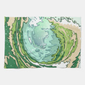 Waterverf Olive Forest Green Blauwgroen Zee Waves Theedoek (Horizontaal)