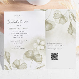 Waterverf Olive Green Floral QR Vrijgezellenfeest Kaart