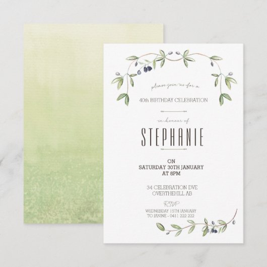 Waterverf Olive leaf vine Calls Kaart (Voorkant / Achterkant)