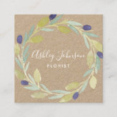 Waterverf Olive Leaf WreatWhite Type Kraft Vierkante Visitekaartje (Voorkant)